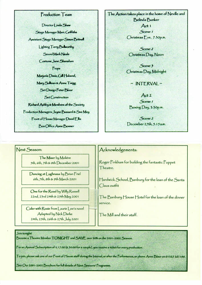 Season's Greetings 2001 Programme